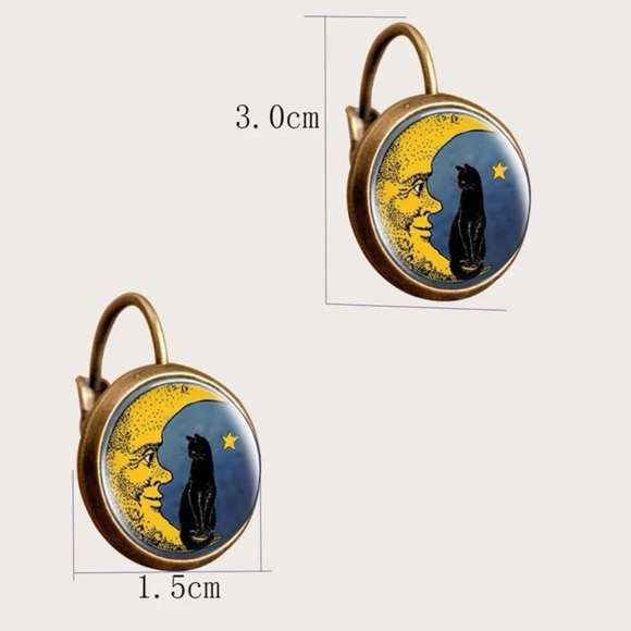 πββ¬ Awesome Retro Style Kitty Cat Crescent Moon Face Hoop Earrings π - Picture 3 of 3